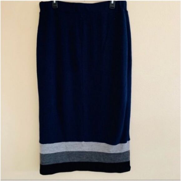 Lada Lucci womens plus 3x midi skirt navy stripe accent color block wool blend - Picture 3 of 8